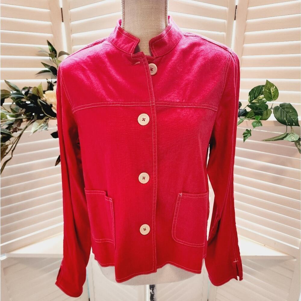 VINTAGE PENDELTON RED LINEN BUTTON DOWN JACKET WITH POCKETS SIZE MED